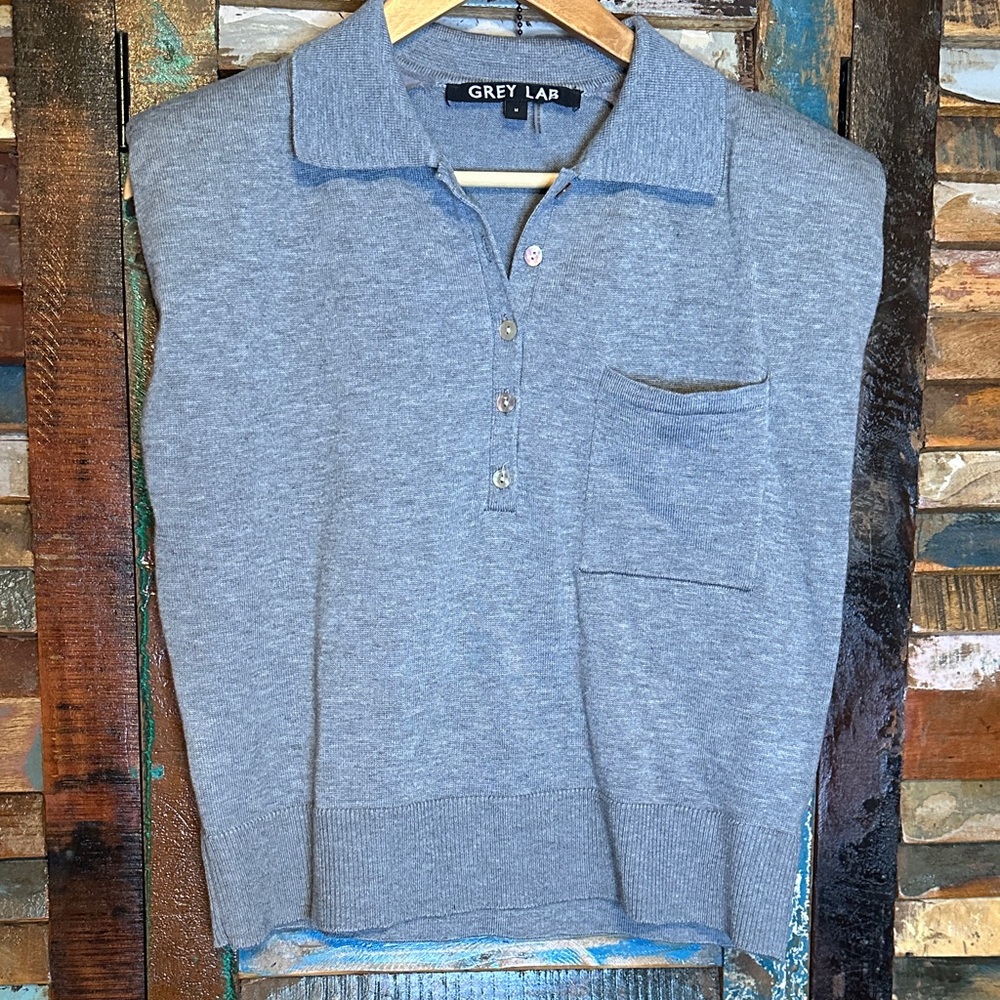 GREY LAB Sleeveless Sweater Padded Shoulders Heathered Gray Medium